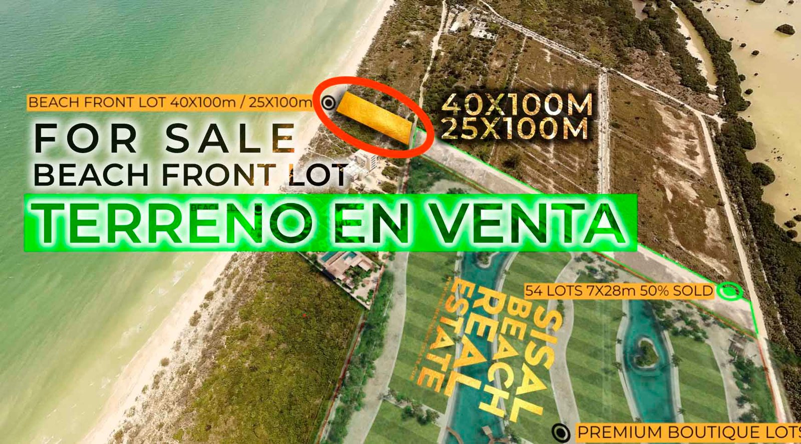 Terreno frente al mar de 2,600 m² en Sisal